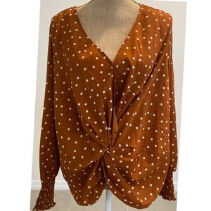 Polka-Dot Twist Blouse In Rust Size 2XL